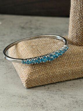 Chuck Clemency NYCII Swiss Blue Topaz Sterling Silver Oval Bangle Bracelet 7"
